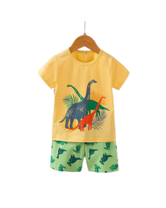 Kids wear T-shirt Pant Set Dinosaur Yellow